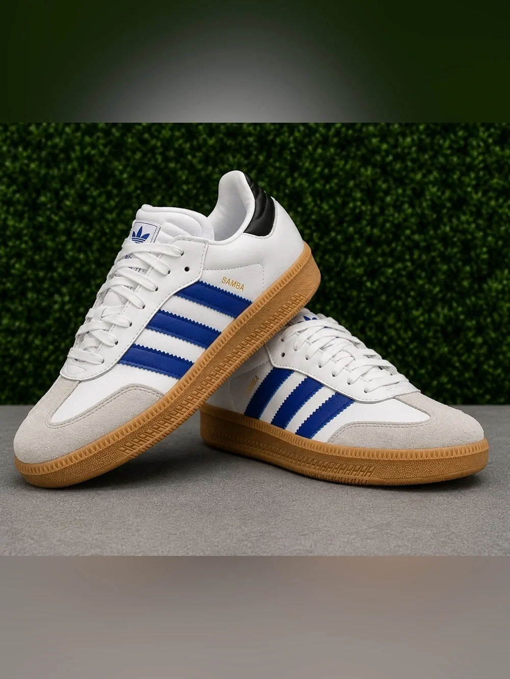 Adidas Men’s Samba XLG White Royal Blue Black Gum Sole Size 12